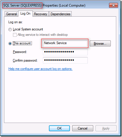 SQL Server (SQLEXPRESS) Properties