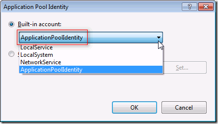 IIS 7.5 :: Application Pools :: Advanced Settings :: Application Pool Identity